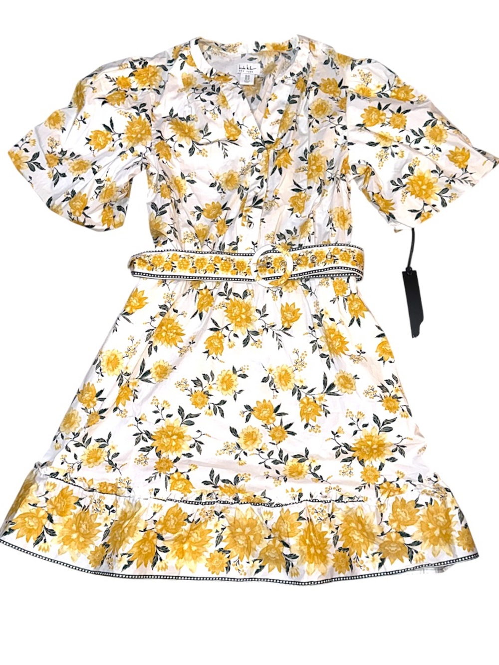 Nicole Miller White Mini Dress with Yellow Floral Print